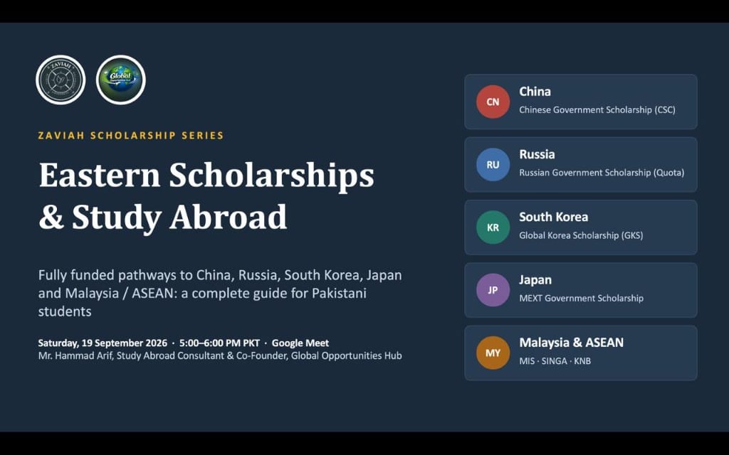 Eastern Scholarships & Study Abroad session graphic with Mr. Hammad Arif, Global Opportunities Hub